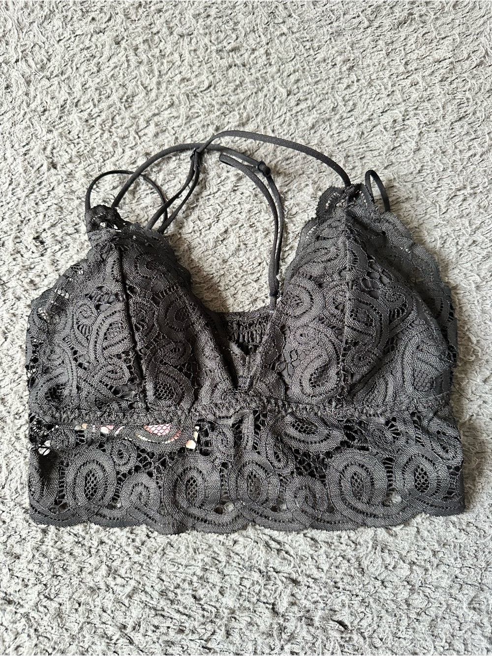 PINK by Victorias Secret Black Lace Strappy Bralette Size Small